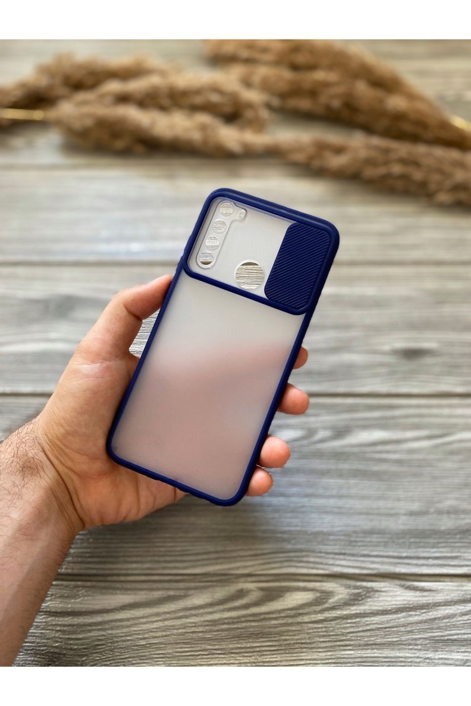 Redmi Note 8 Lacivert Kamera Sürgülü Kılıf
