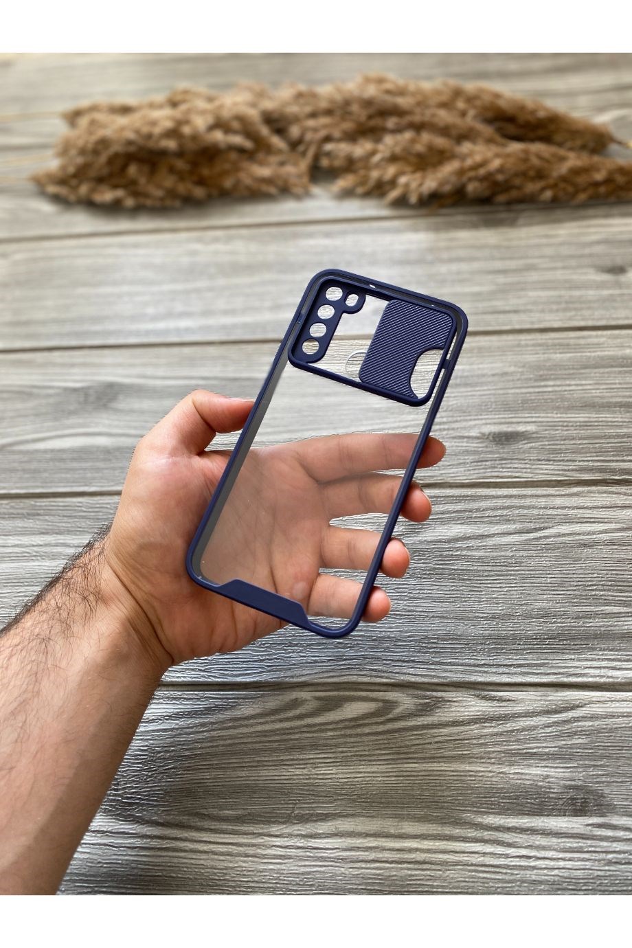 Redmi Note 8 Lacivert Kamera Sürgülü Şeffaf Kılıf