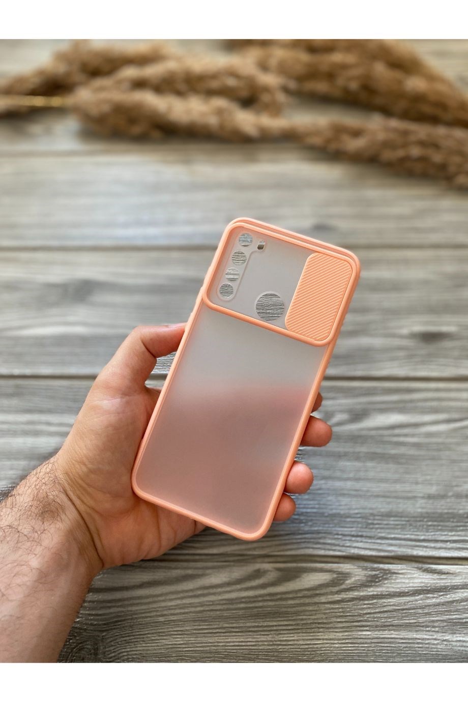 Redmi Note 8 Pembe Kamera Sürgülü Kılıf
