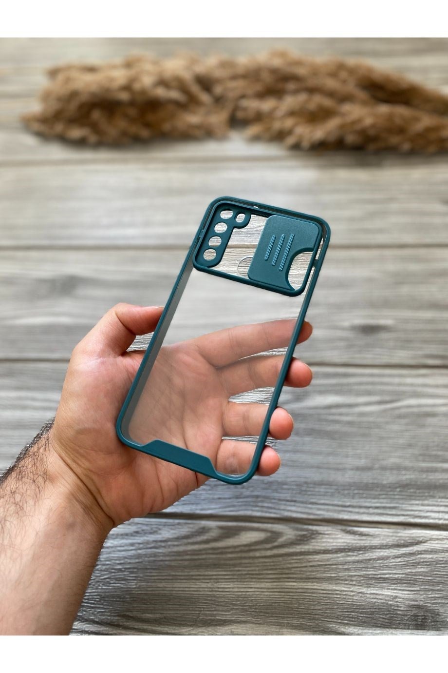 Redmi Note 8 Petrol Yeşili Kamera Sürgülü Şeffaf Kılıf
