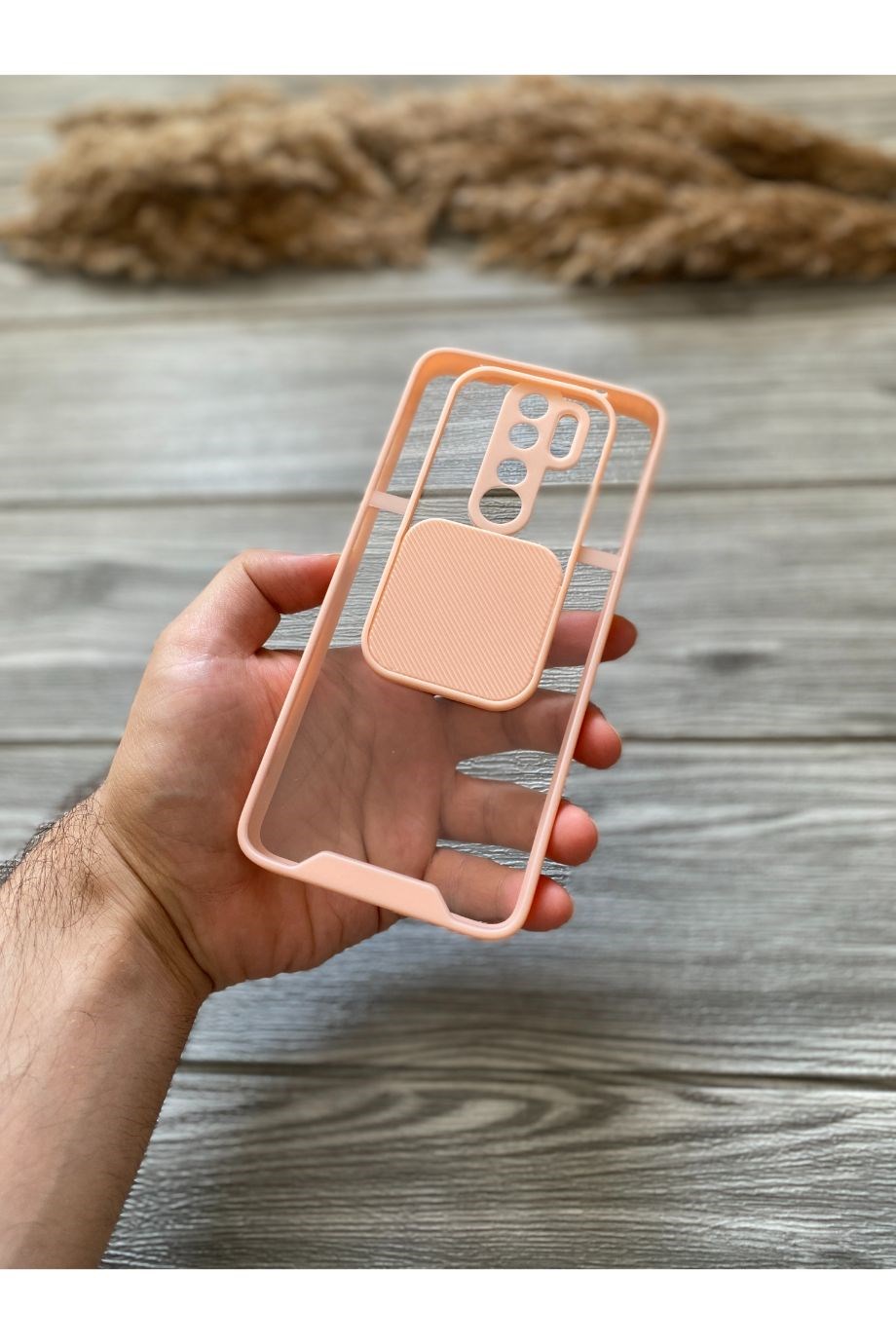 Redmi Note 8 Pro Pembe Kamera Sürgülü Şeffaf Kılıf
