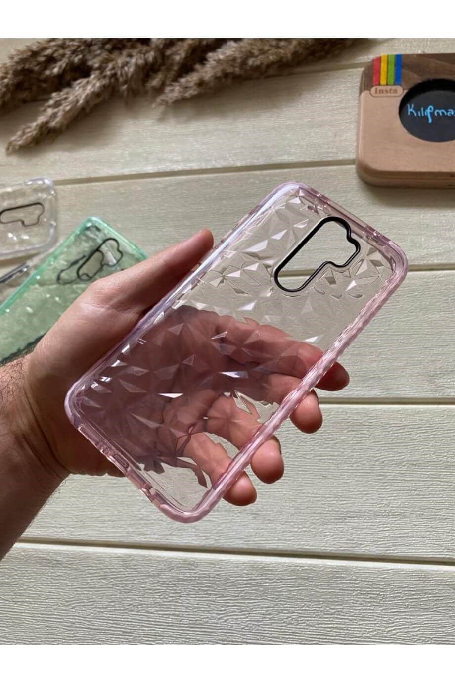 Redmi Note 8 Pro Pembe Şeffaf Prizma Kılıf
