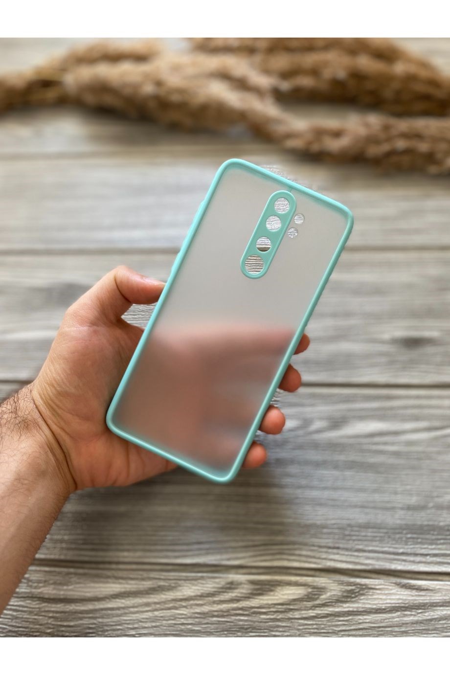 Redmi Note 8 Pro Turkuaz Kamera Korumalı Buzlu Mika Kılıf