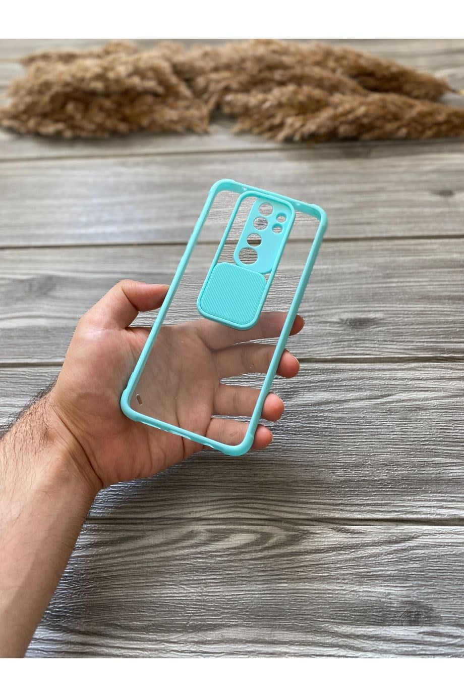 Redmi Note 8 Pro Turkuaz Kamera Sürgülü Şeffaf Kılıf