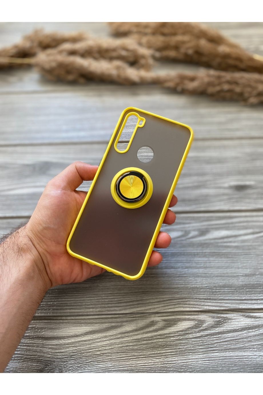 Redmi Note 8 Sarı Yüzüklü Buzlu Mika Kılıf | kilifmax.com