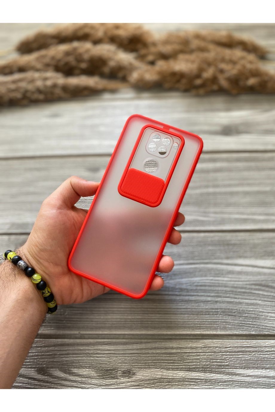 Redmi Note 9 Kırmızı Kamera Sürgülü Kılıf