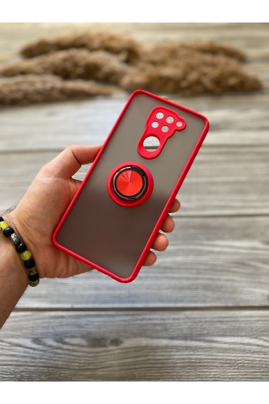 Redmi Note 9 Kırmızı Yüzüklü Buzlu Mika Kılıf