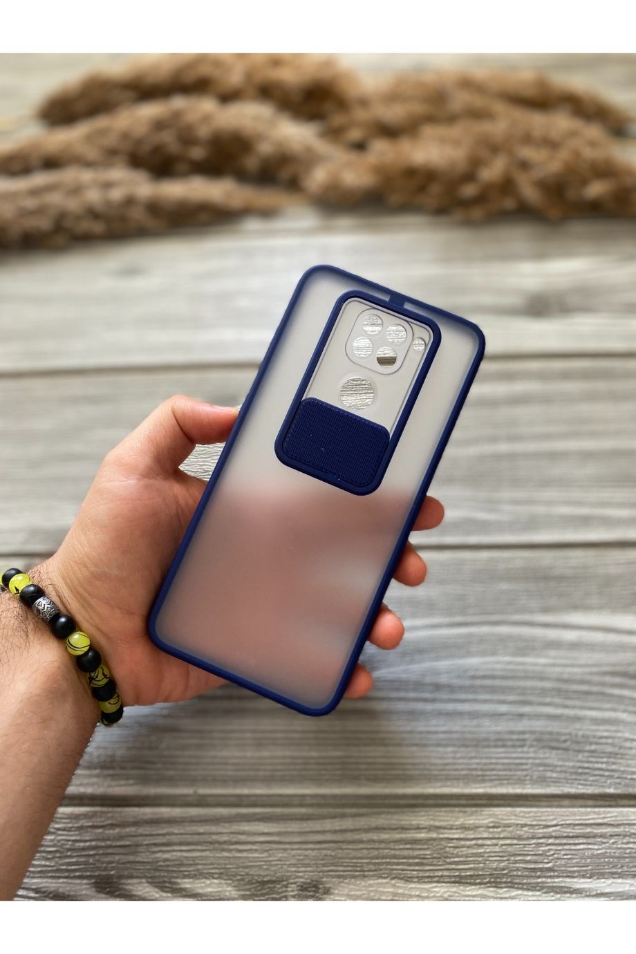 Redmi Note 9 Lacivert Kamera Sürgülü Kılıf