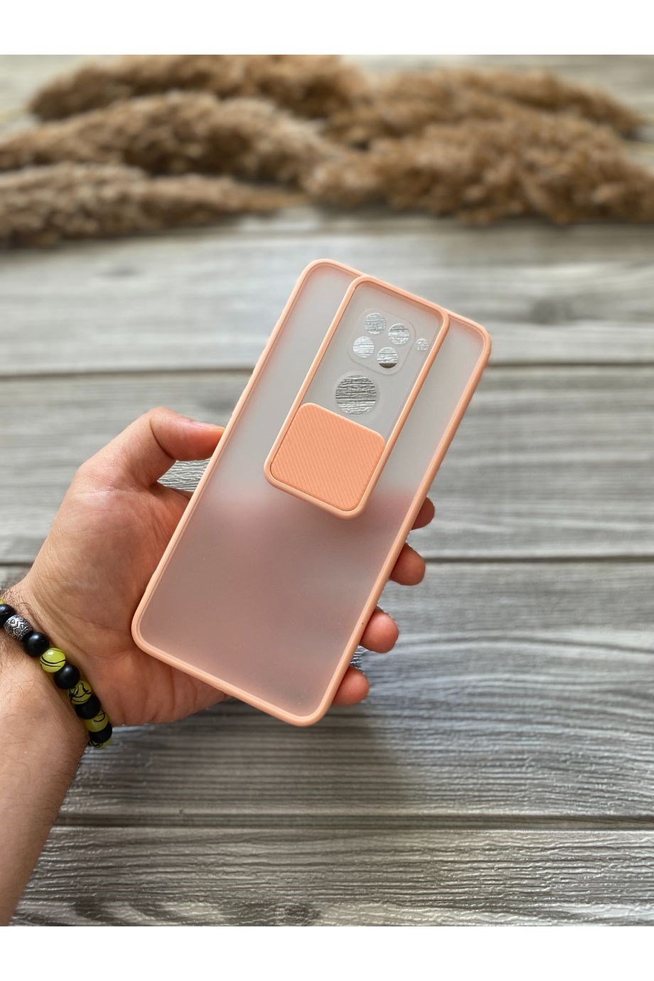Redmi Note 9 Pembe Kamera Sürgülü Kılıf