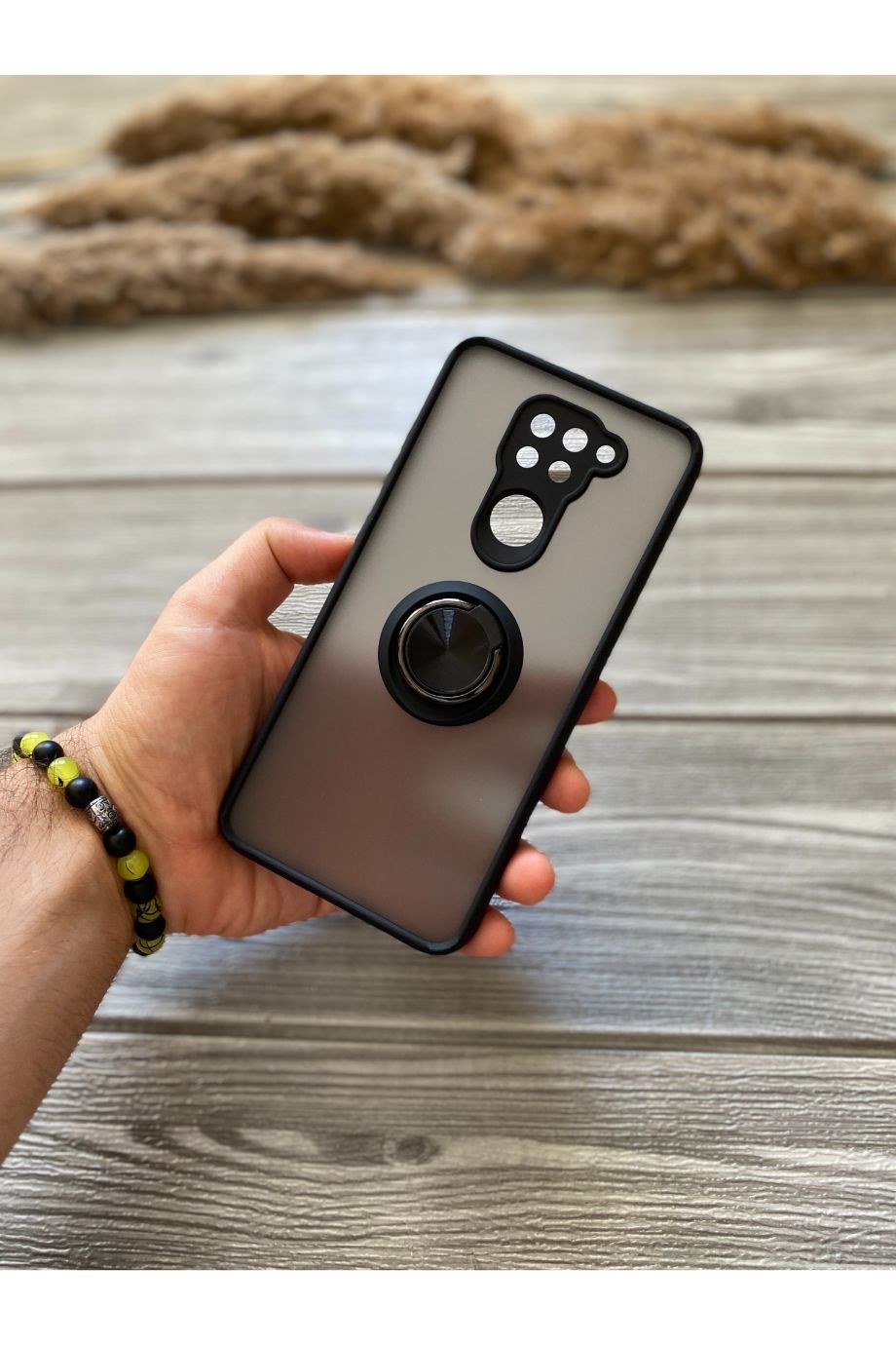 Redmi Note 9 Siyah Yüzüklü Buzlu Mika Kılıf