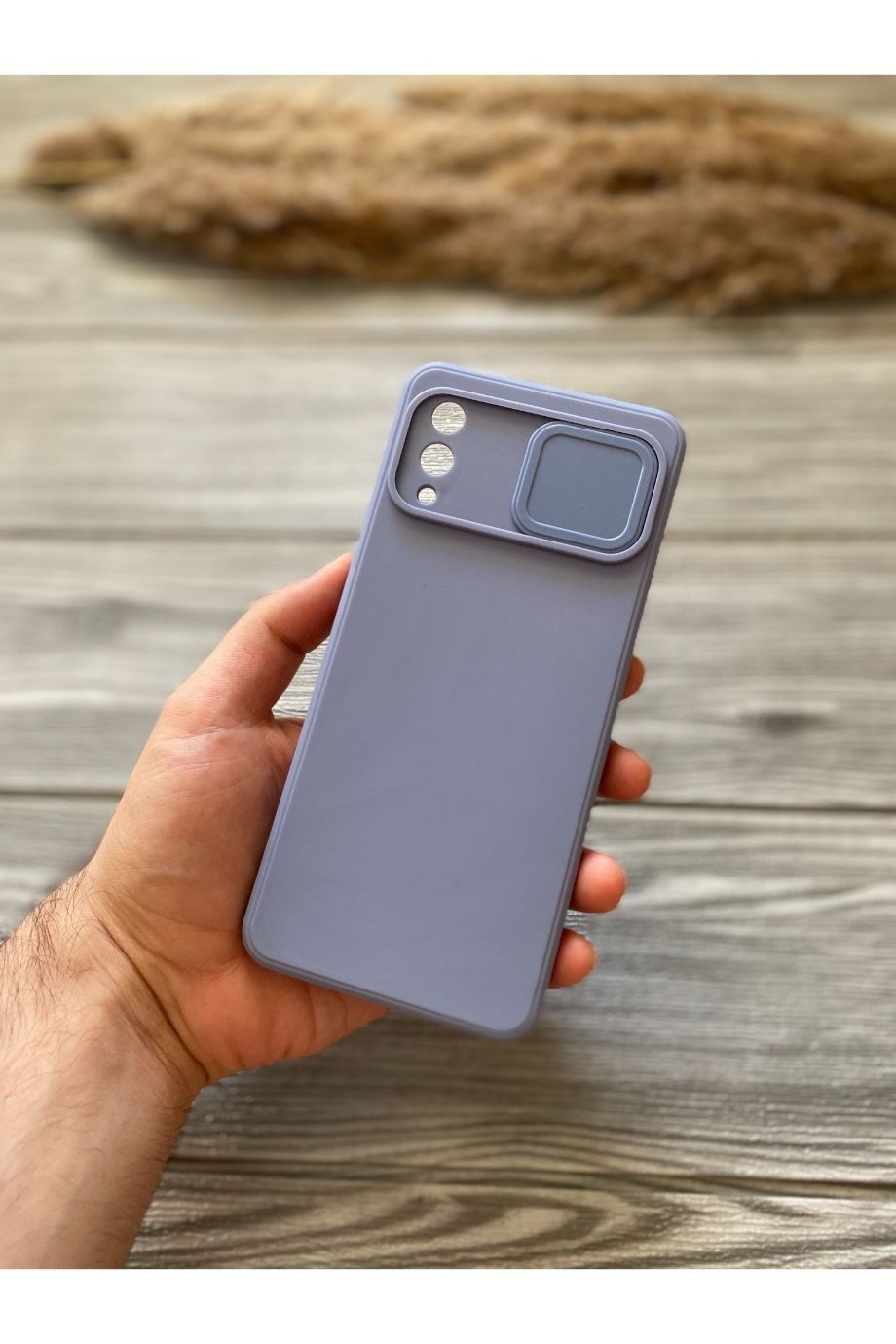 Samsung A02 Lavanta Gri Kamera Sürgülü Silikon Kılıf