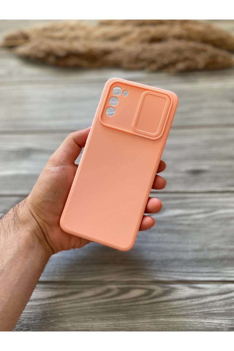 Samsung A02s Pembe Kamera Sürgülü Silikon Kılıf