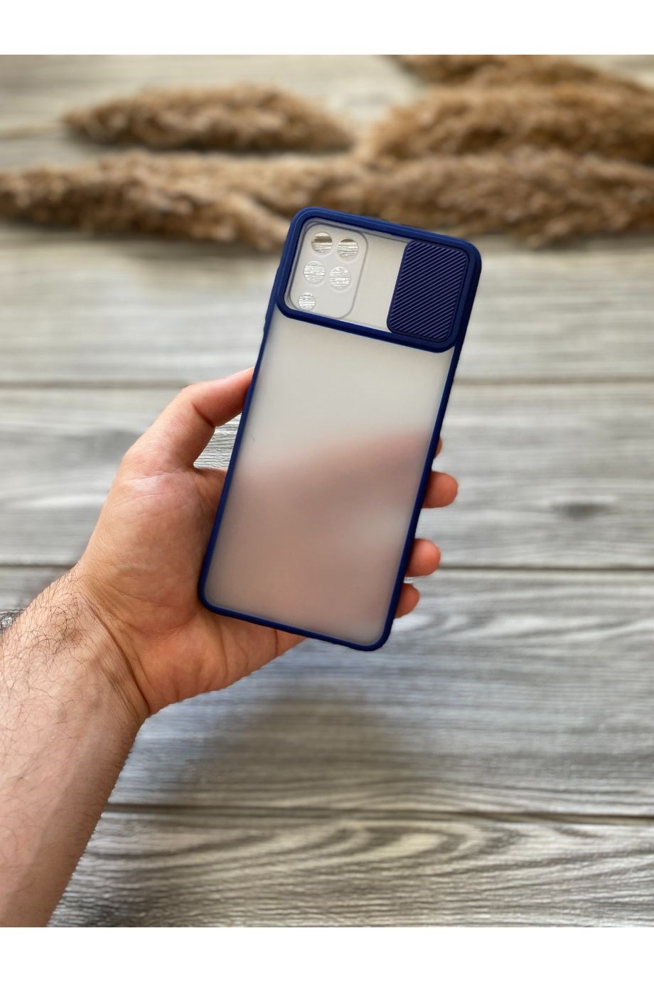 Samsung A12 Lacivert Kamera Sürgülü Kılıf