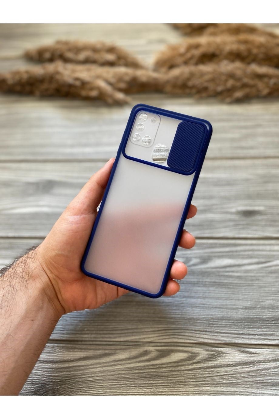 Samsung A21s Lacivert Kamera Sürgülü Kılıf