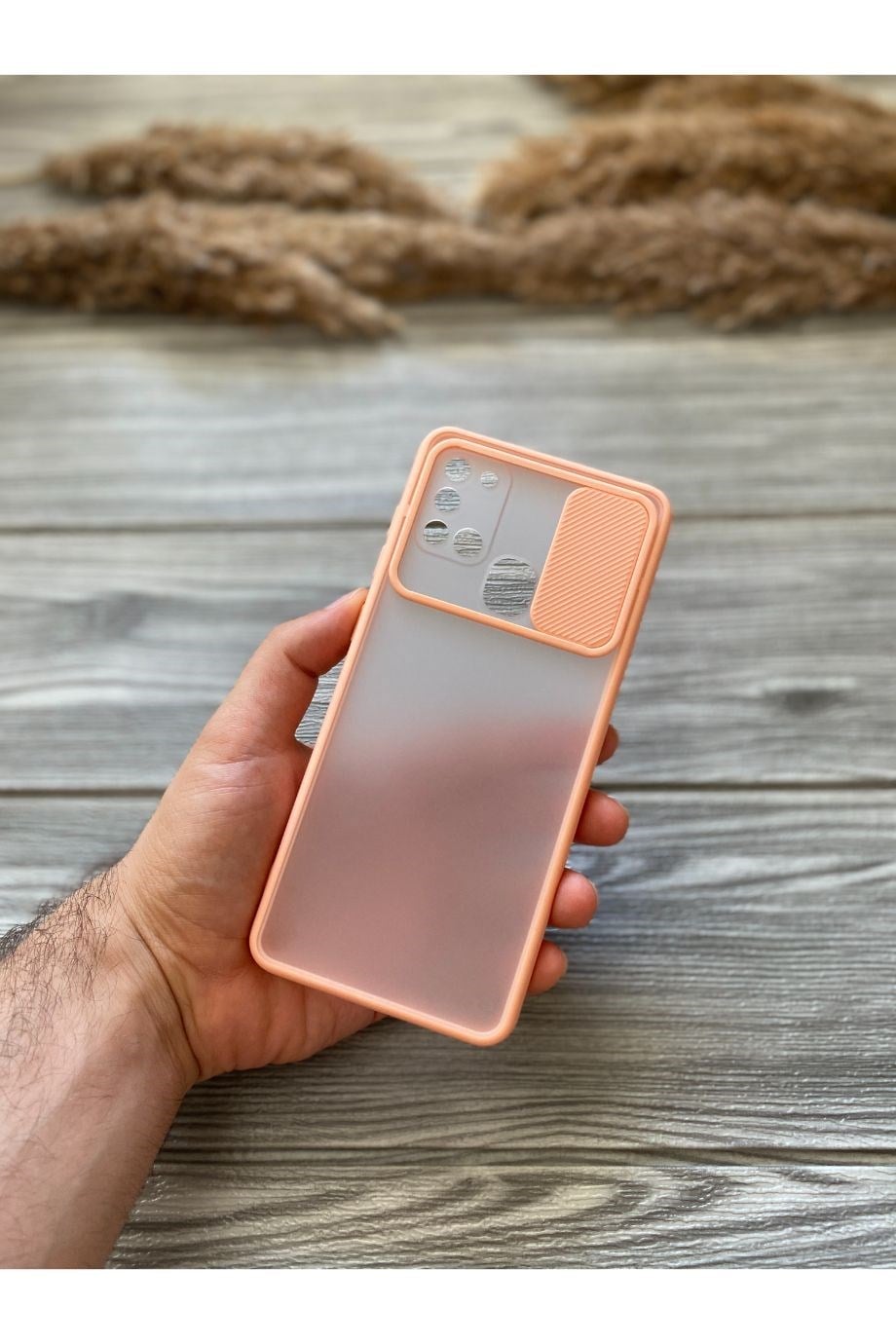 Samsung A21s Pembe Kamera Sürgülü Kılıf