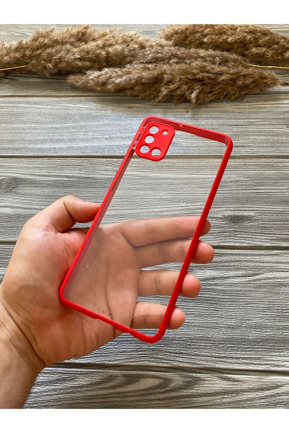 Samsung A31 Kırmızı Şeffaf Mika Kılıf