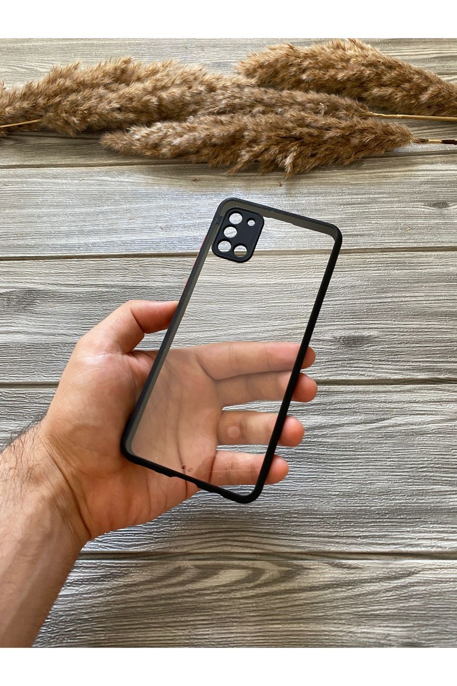 Samsung A31 Siyah Şeffaf Mika Kılıf