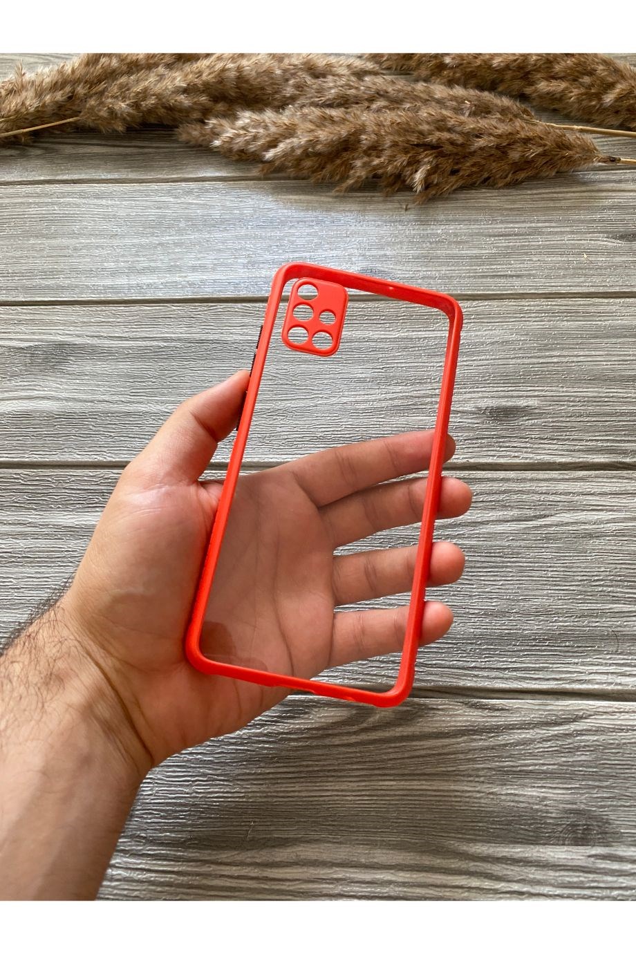 Samsung A51 Kırmızı Şeffaf Mika Kılıf