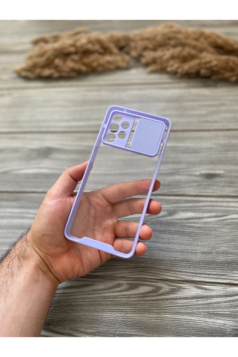Samsung A52 Lila Kamera Sürgülü Şeffaf Kılıf