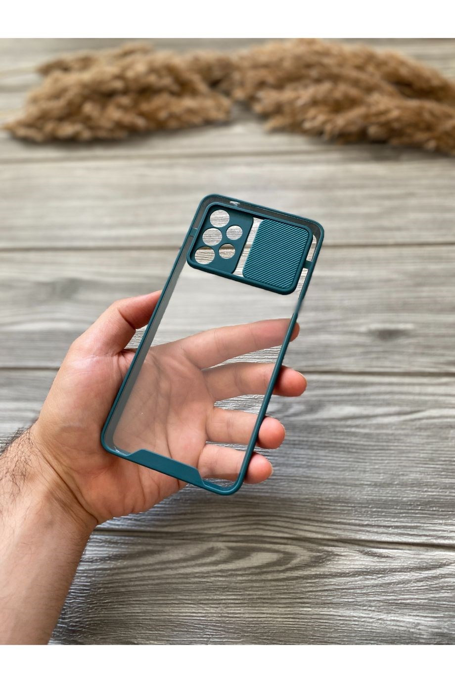 Samsung A52 Petrol Yeşili Kamera Sürgülü Şeffaf Kılıf