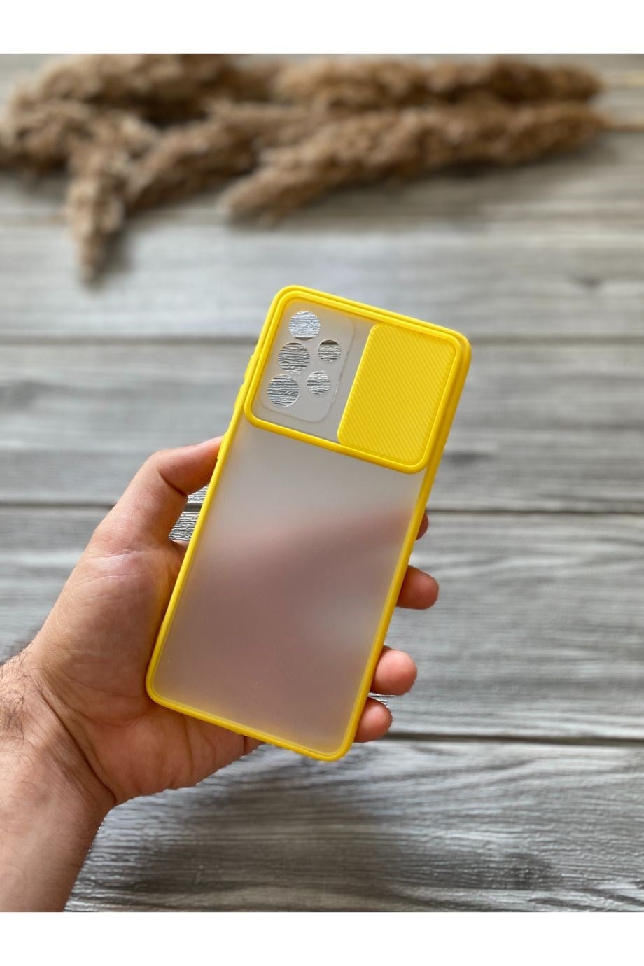 Samsung A52 Sarı Kamera Sürgülü Kılıf