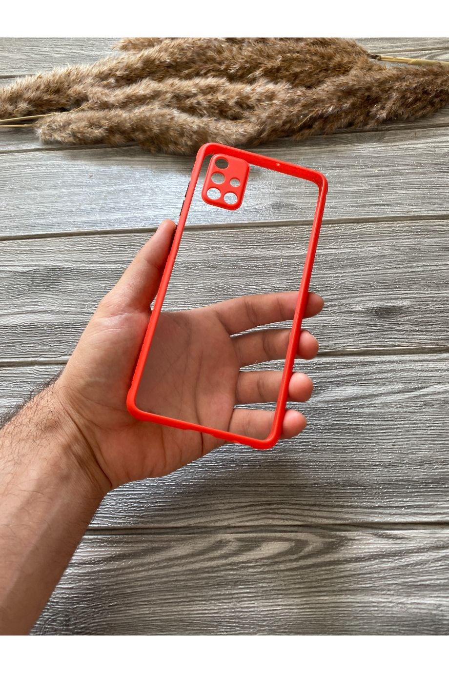 Samsung A71 Kırmızı Şeffaf Mika Kılıf