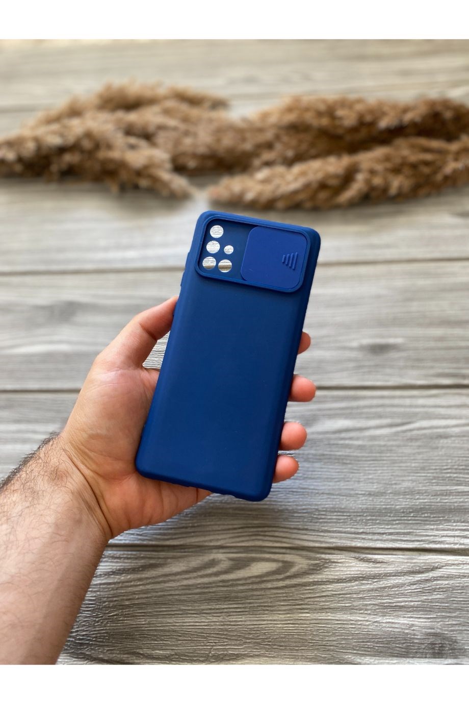 Samsung A71 Lacivert Kamera Sürgülü Silikon Kılıf