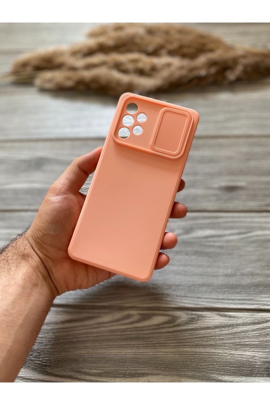 Samsung A72 Pembe Kamera Sürgülü Silikon Kılıf