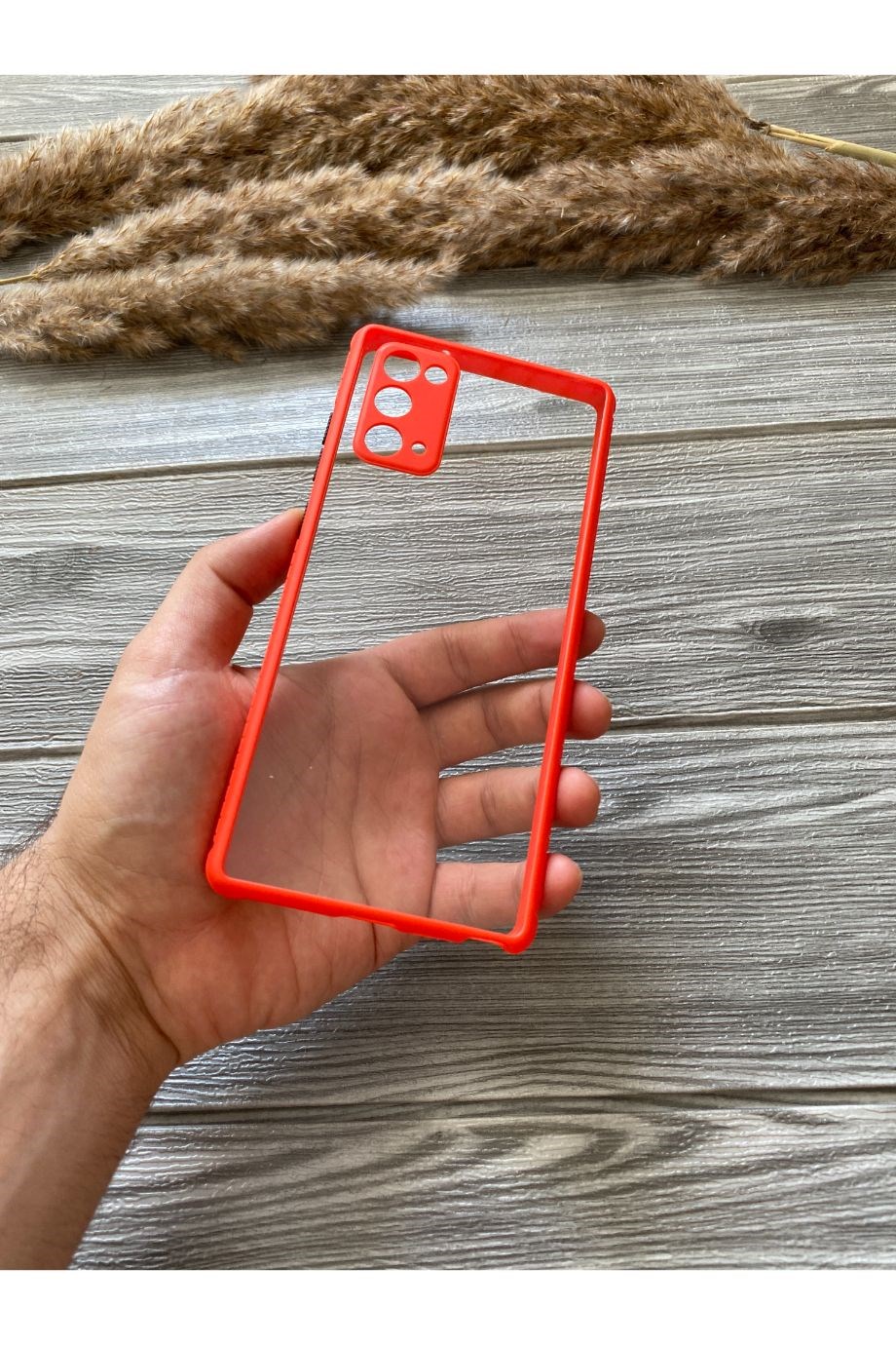 Samsung Note 20 Kırmızı Şeffaf Mika Kılıf