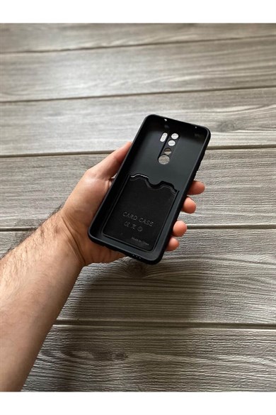Redmi Note 8 Pro Siyah Kart Bölmeli Sürgülü Kılıf | kilifmax.com