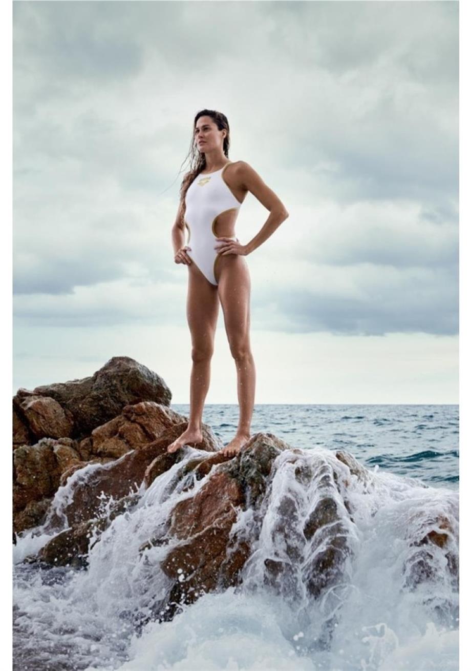 ARENA W ONE BIGLOGO Kadın Yüzücü Mayosu Beyaz 001198106