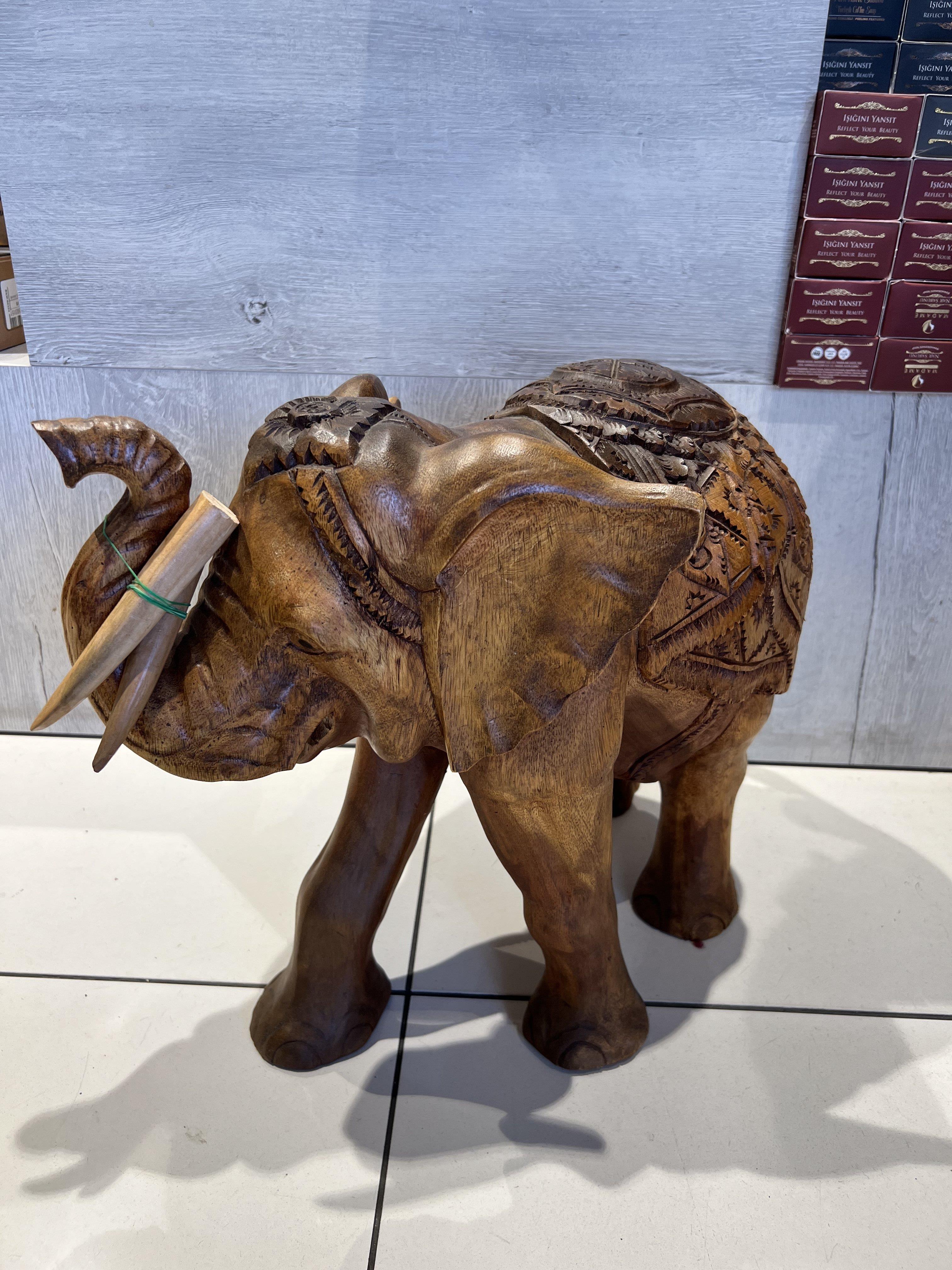 Ahşap Fil Heykel Oymali 40 Cm - Miamantra