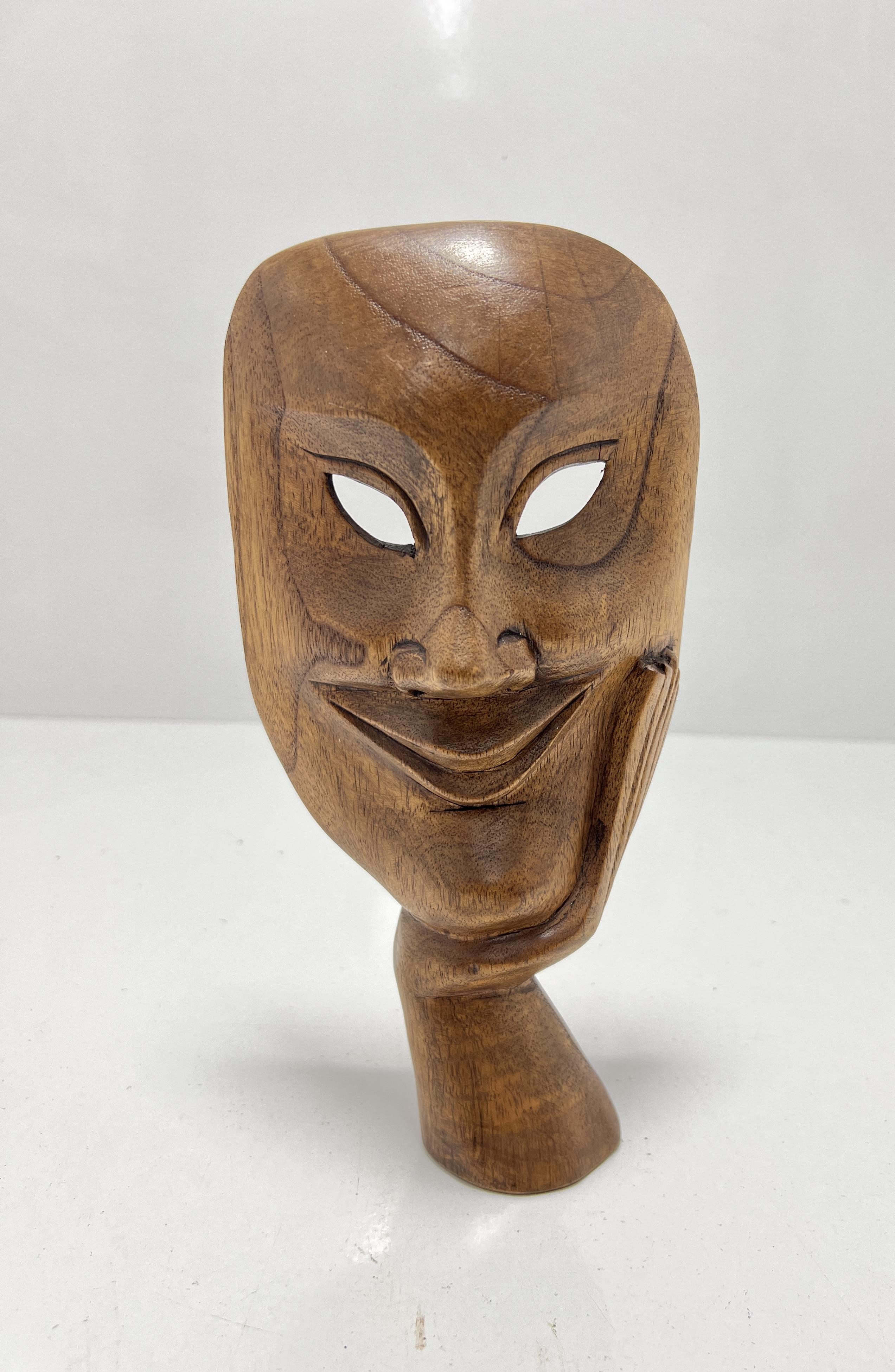 Ahşap Gülümseyen Maske/Askılı Duvar Dekoru Büyük Boy - Miamantra