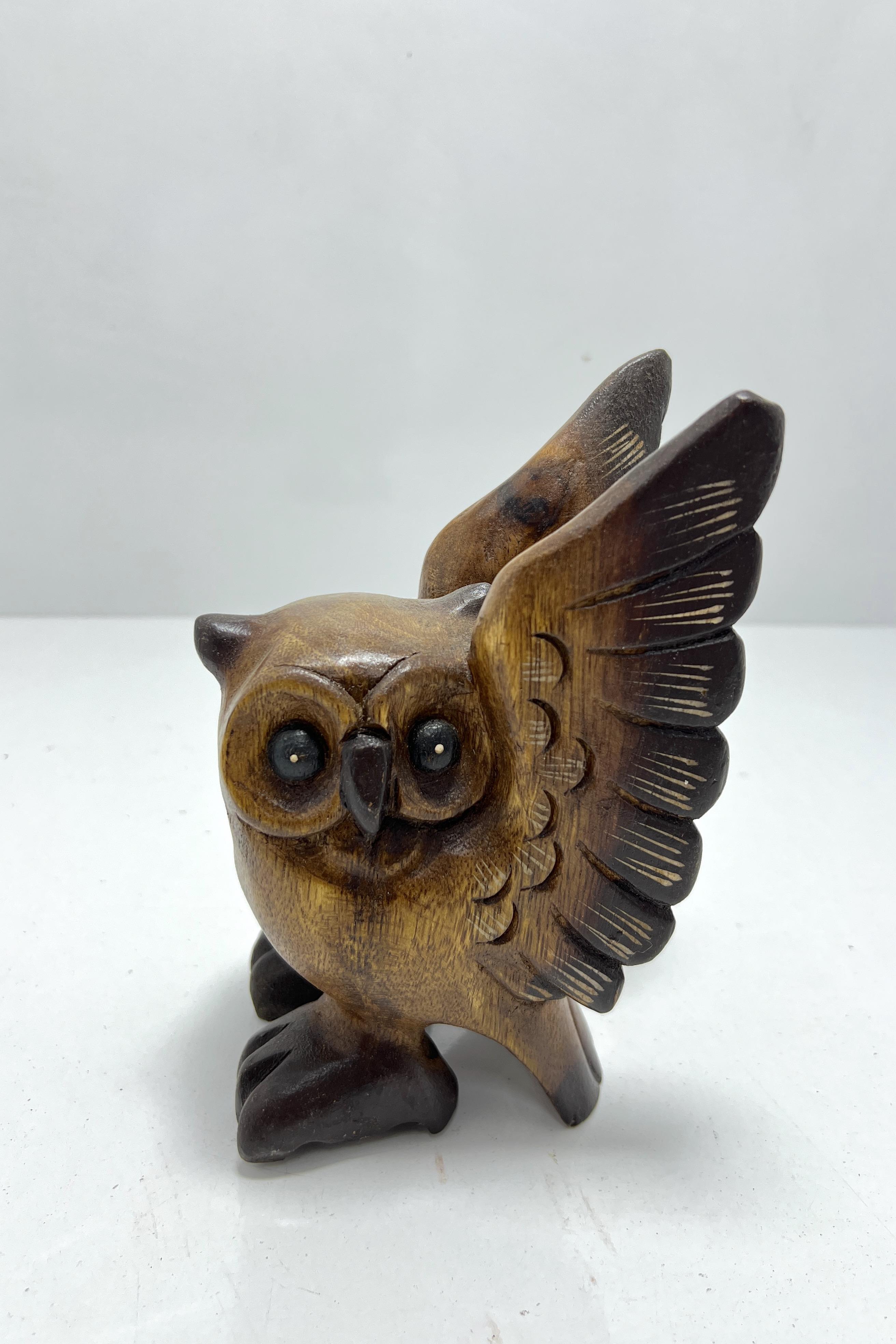 Ahşap Kanatlı Baykuş Biblo 17 Cm - Miamantra