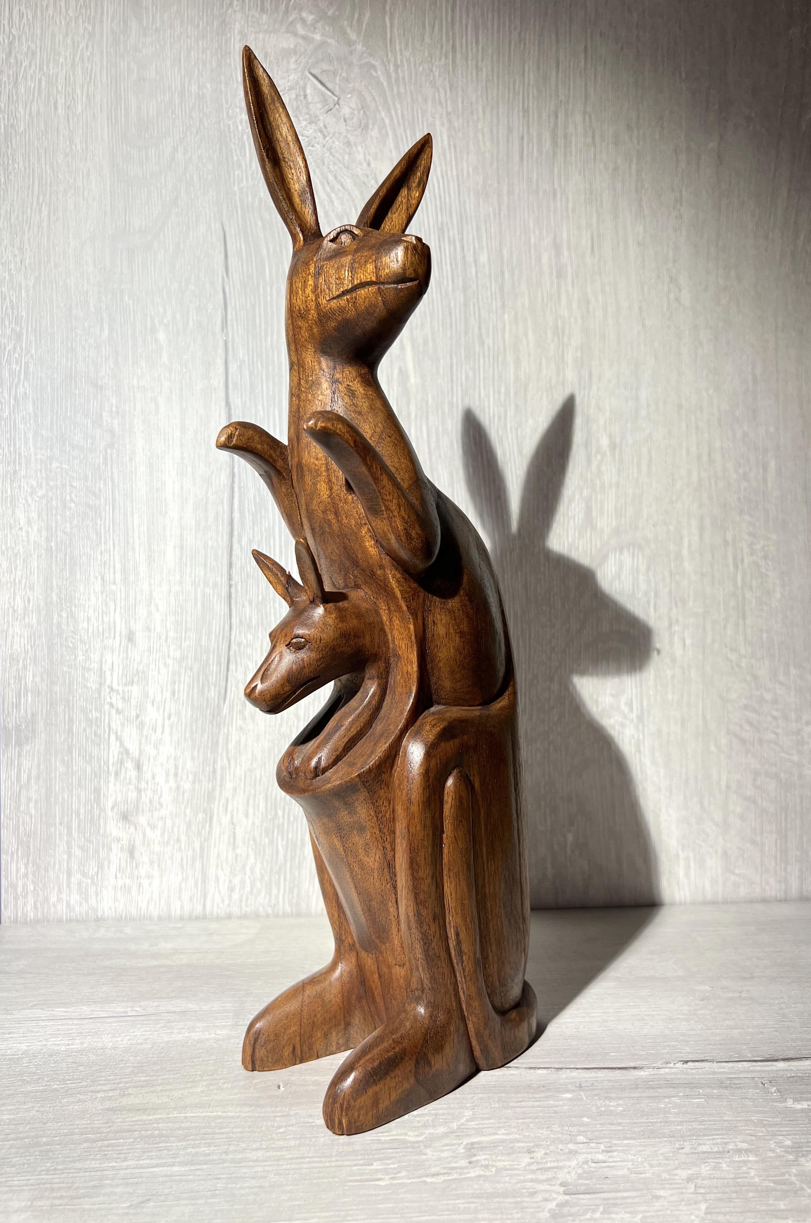 Ahşap Kanguru Biblo - 40 cm - Miamantra