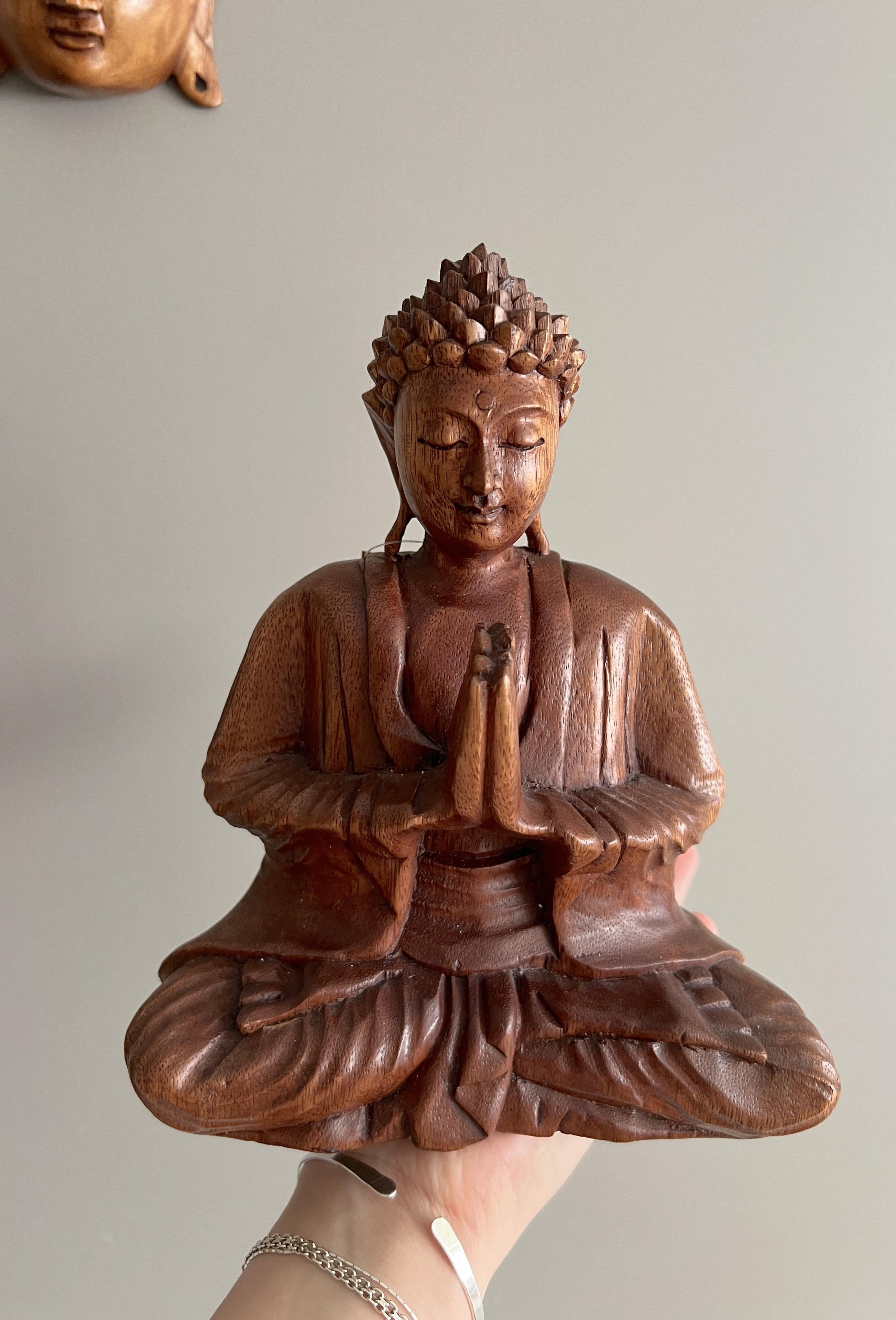 Ahşap Namaste Duruşlu Buda Heykeli-20 Cm - Miamantra