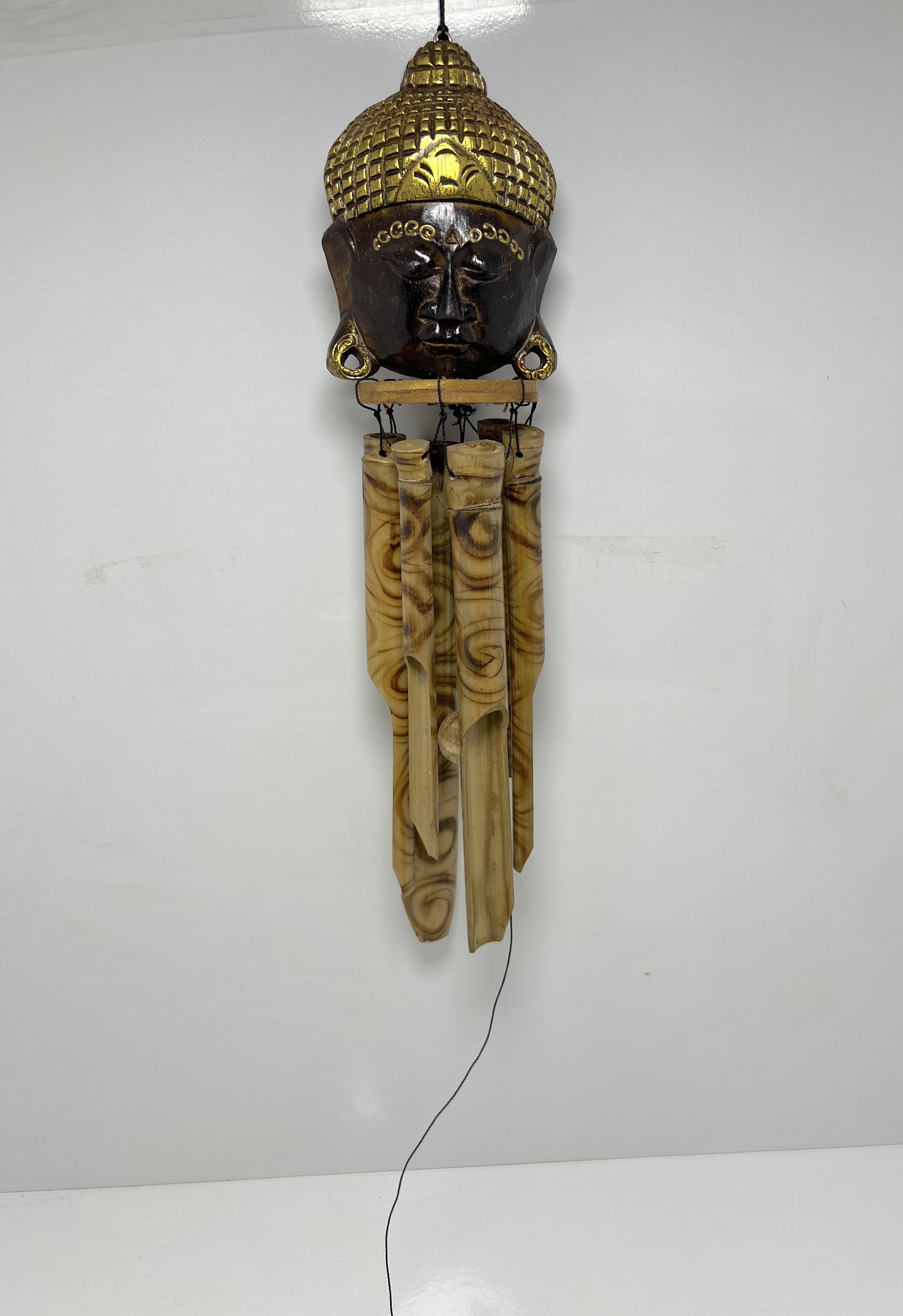 Bambu Rüzgar Çanı Buda Kafası Dekorlu - 40 Cm - Miamantra