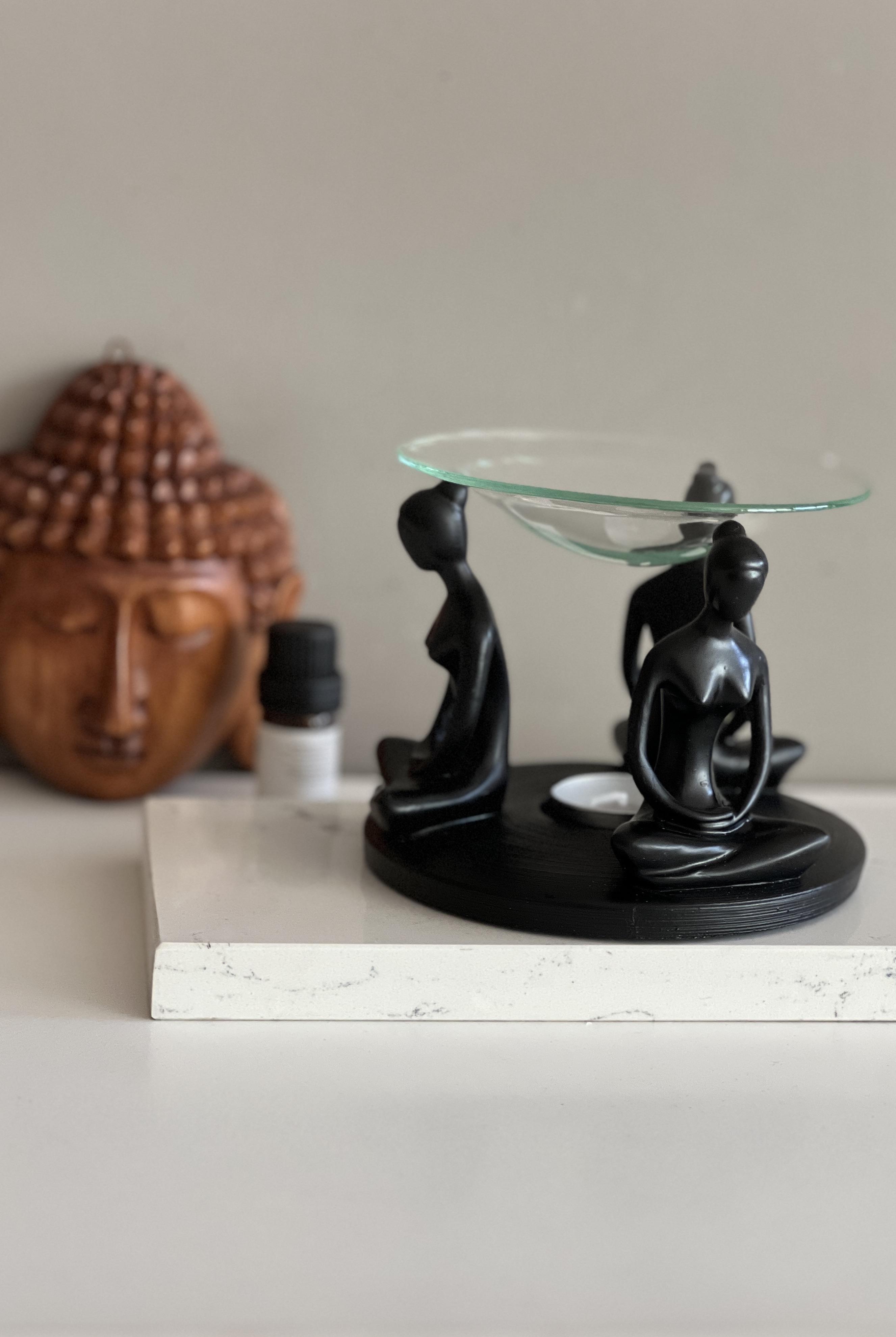 Cam Koku Hazneli Polyester Meditasyon/ Yoga Yapan Kadınlar Temalı Buhurdanlık - Miamantra