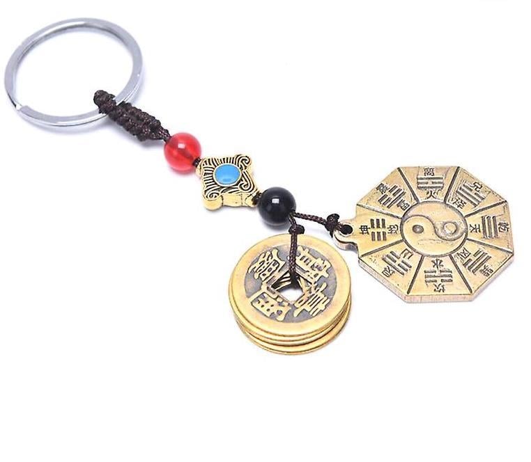 Feng Shui Bagua Aynalı ve Çin Şans Paraları Figürlü Anahtarlık - Miamantra