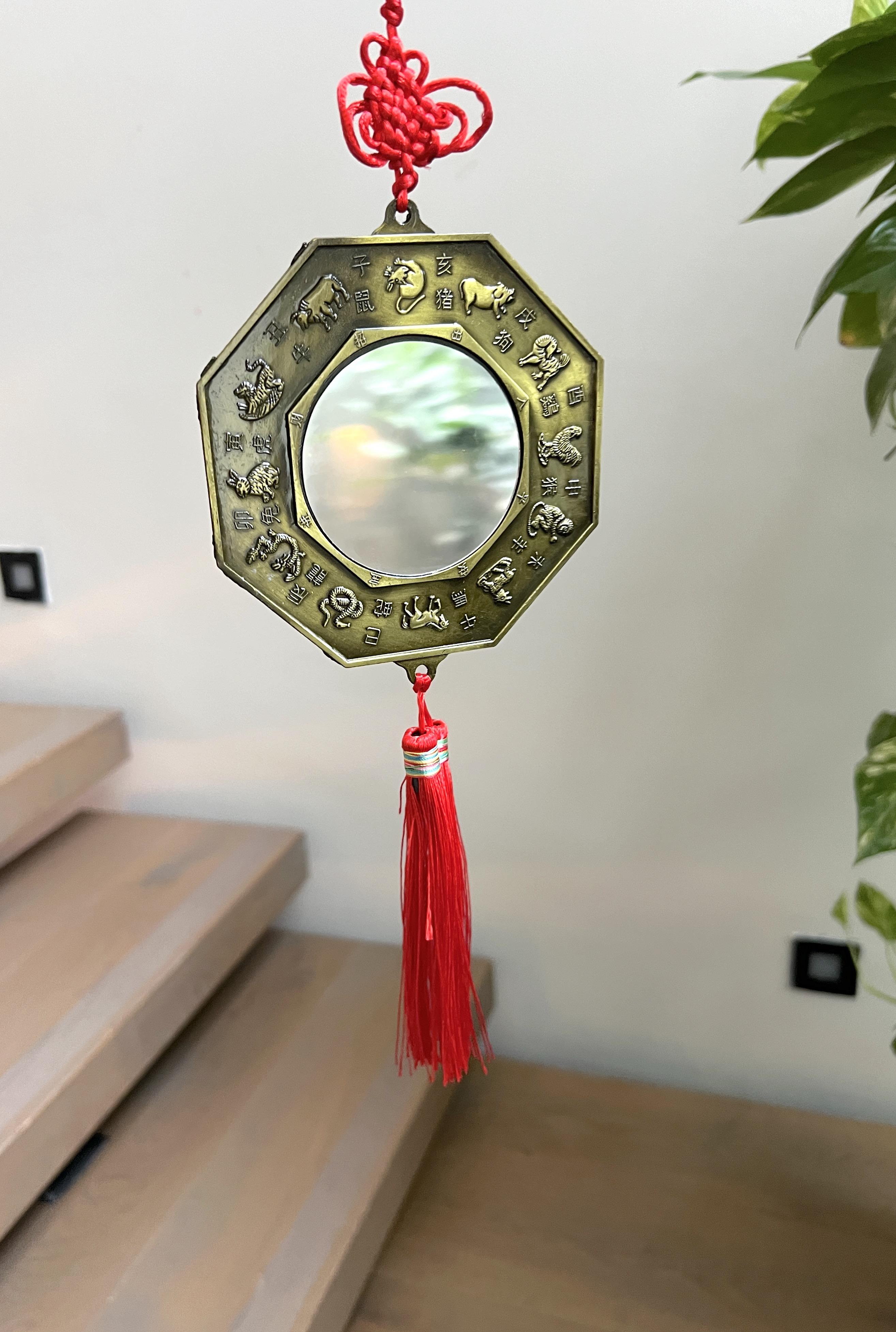 Feng Shui Bagua Aynası Fu Tai Chi - Arka Tarafı Çin Zodyak /Burç Sembollü Asılabilir Ayna - Miamantra