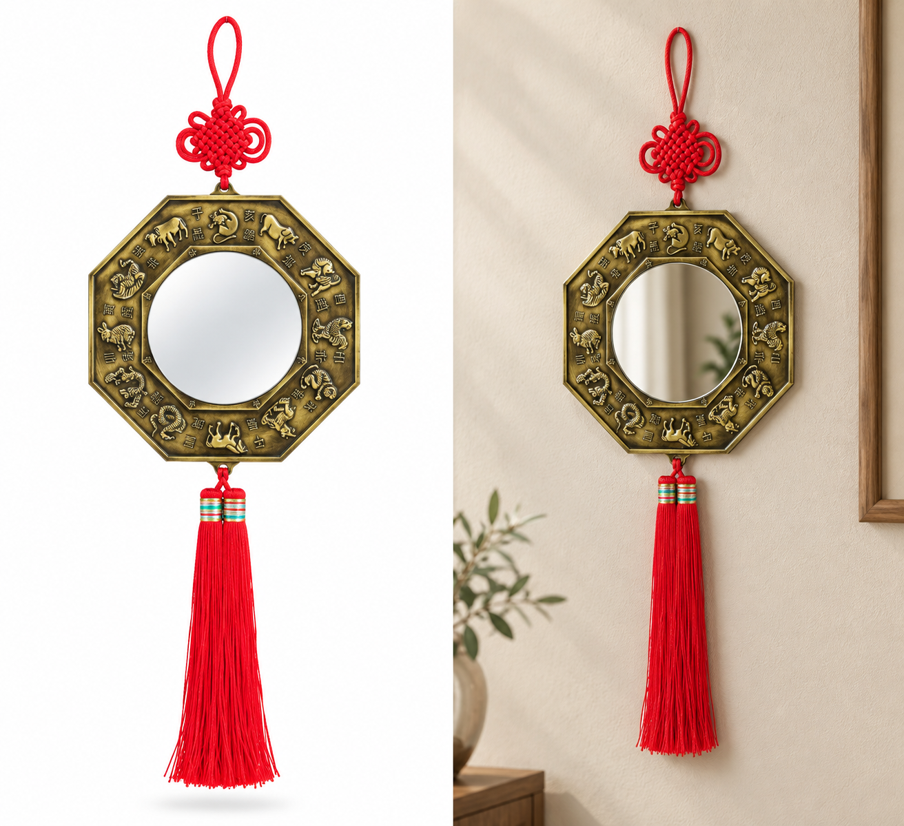Feng Shui Bagua Burç Sembollü Ayna Duvar Dekoru Büyük Boy - Miamantra