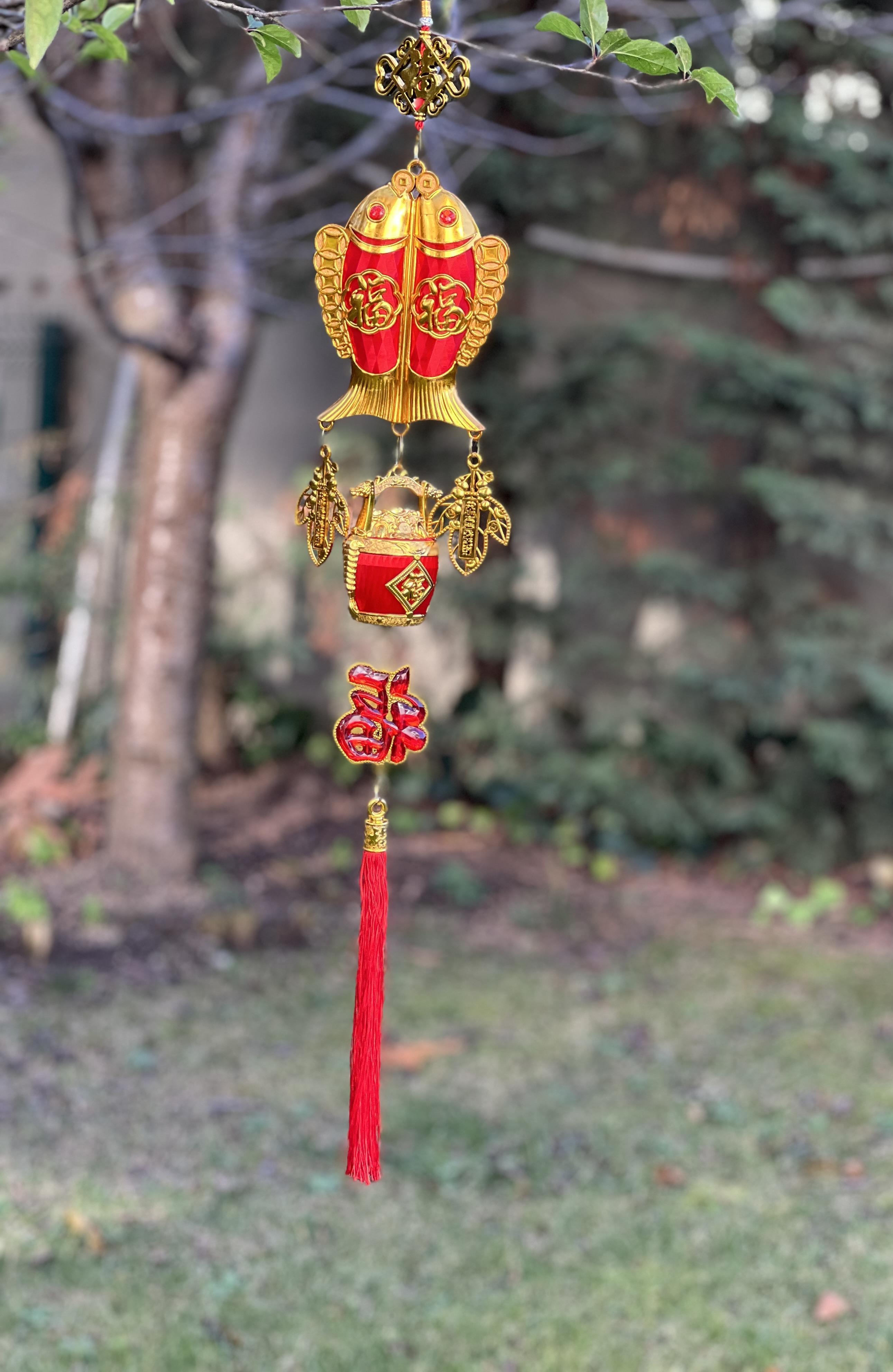 Feng Shui Iyi Şans Ve Bereket Figürleri Asılabilir Dekor - Çift Balık Figürlü - Miamantra