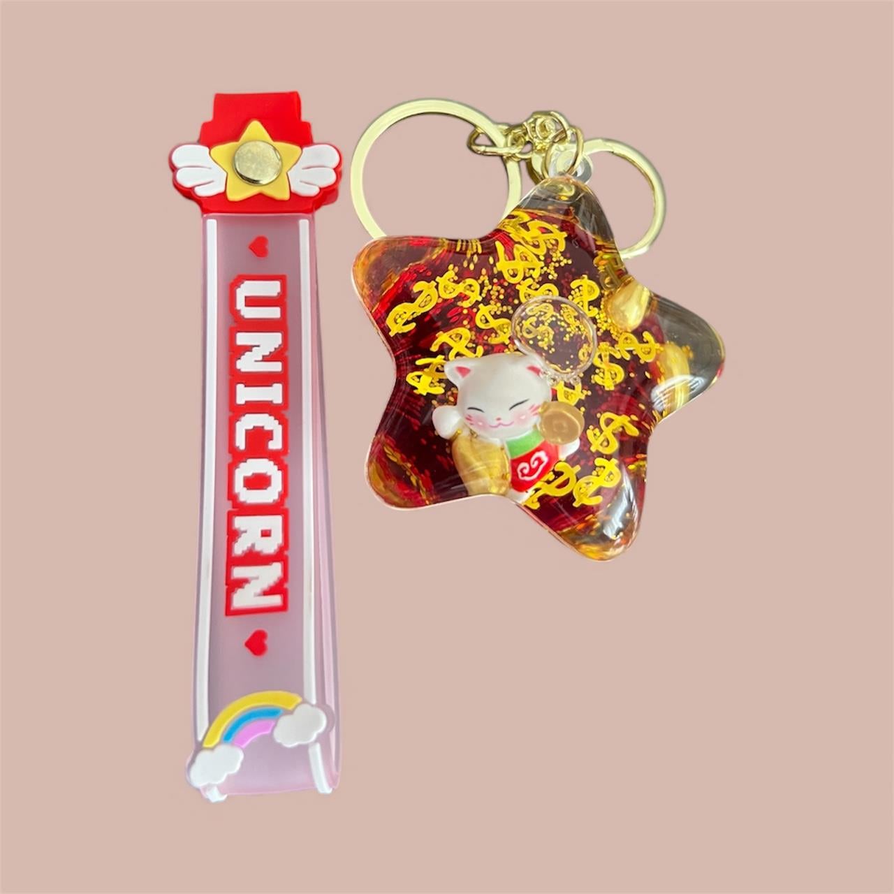 Feng Shui Şans ve Bereket Kedisi Figürlü Sulu Anahtarlık / Çanta Süsü Patili Kedi Model 5(Maneki Neko) - Miamantra