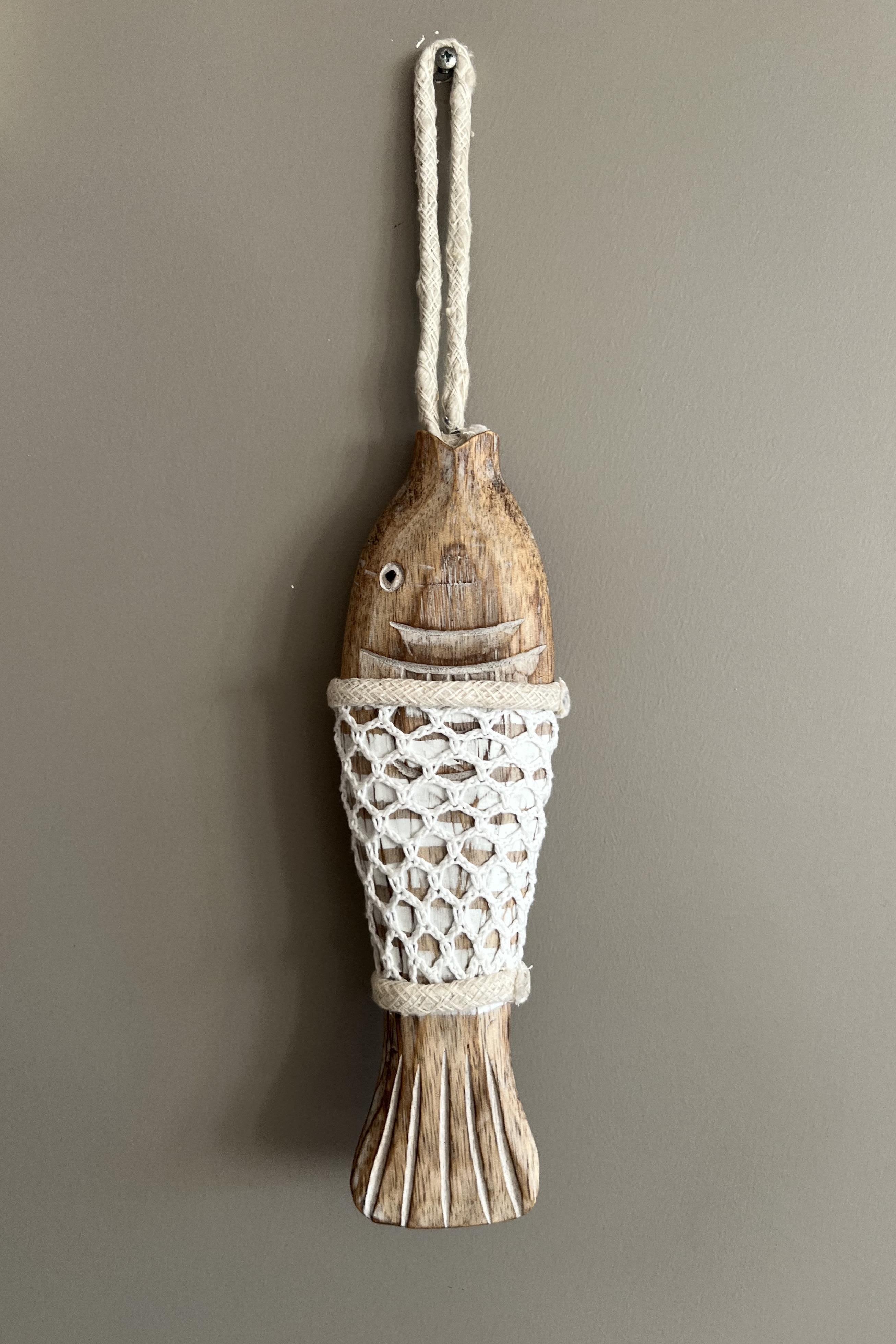 Marin Temalı Eskitme Ahşap Balık Orta Boy-25 cm - Miamantra