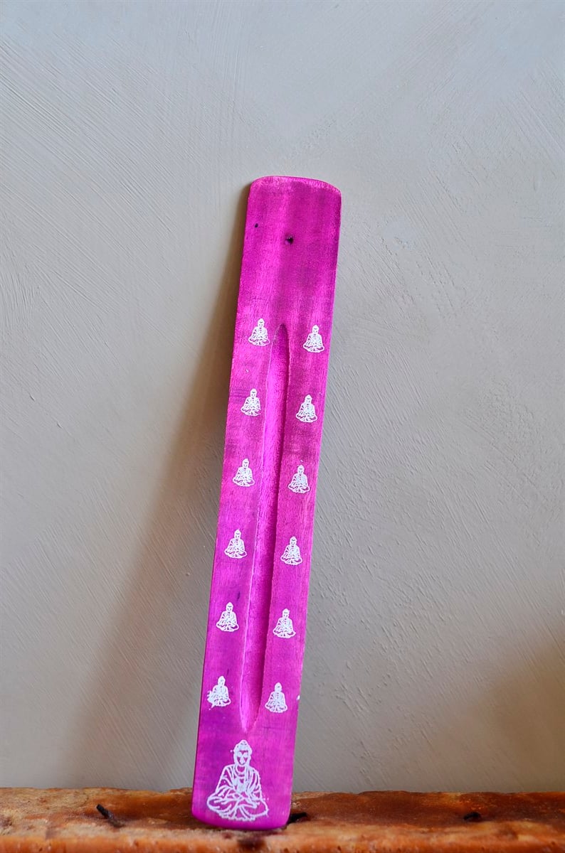Pembe - Gümüş Yaldızlı Buda Motifli Kayık Tütsülük - Miamanatra
