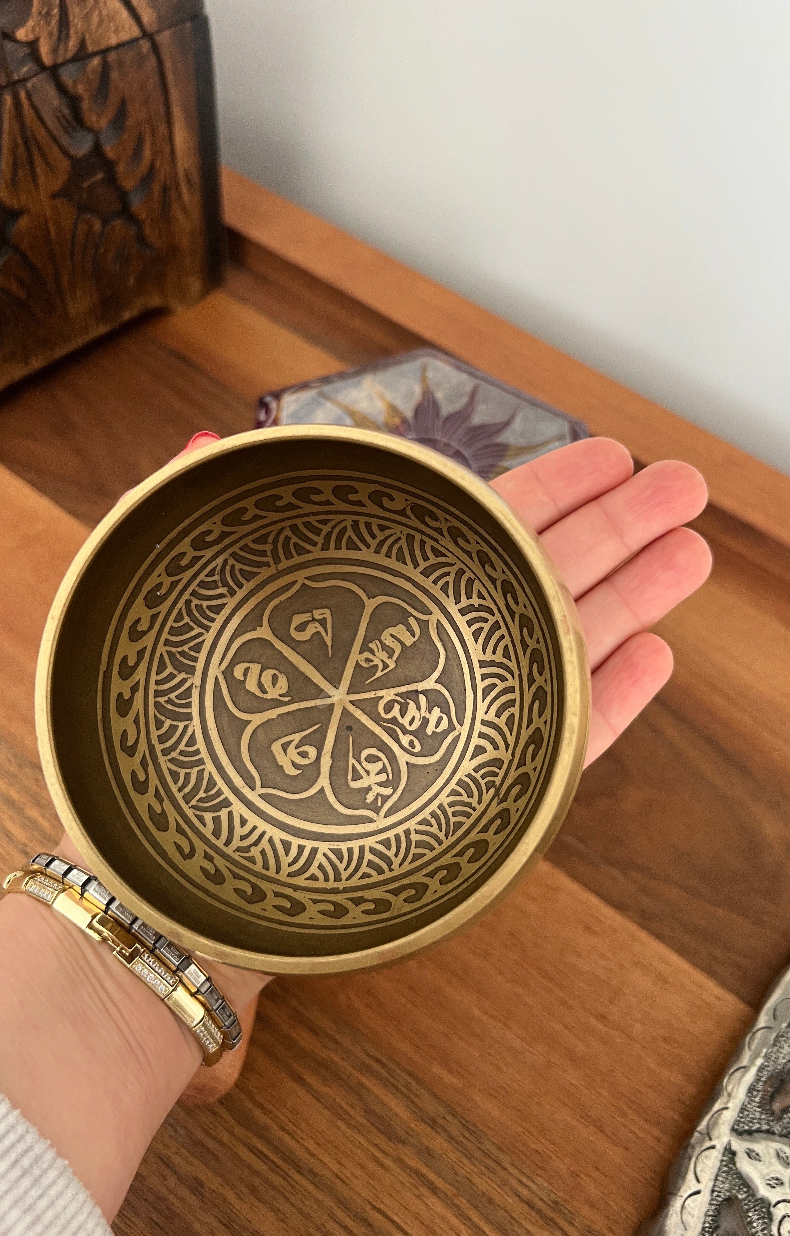 Pirinç Tibet Çanağı - 9,5 cm çap ve Tokmak Seti - Miamantra
