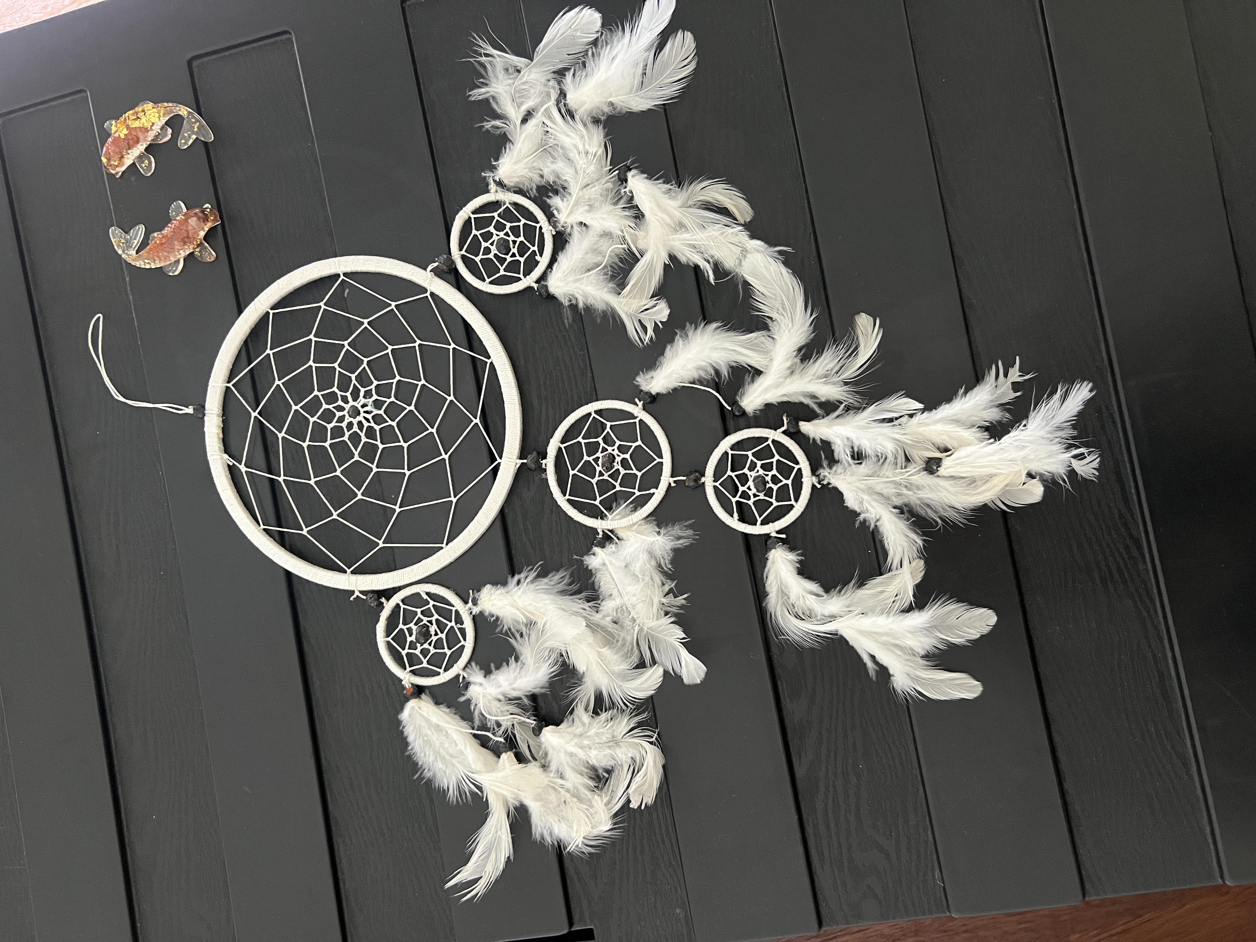 Üç Gözlü Beyaz Rüya Kapanı / Dreamcatcher (16,5 cm çap) - Mia