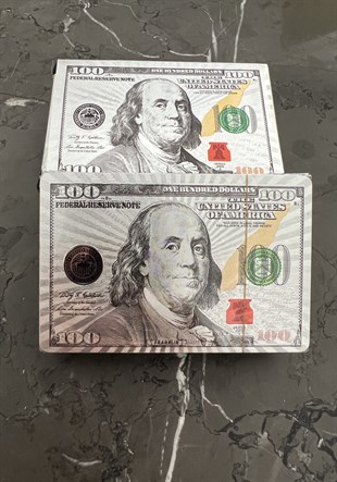 100 Dolarlık Banknot Şeklinde Premium Kalite Elastik Su Geçirmez İskambil Kartları Seti-Gri - Miamantra