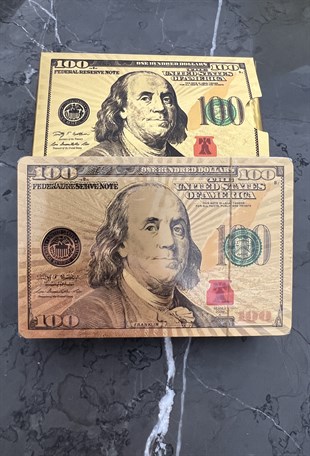 100 Dolarlık Banknot Şeklinde Premium Kalite Elastik Su Geçirmez İskambil Kartları Seti-Gold - Miamantra