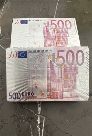 500 Euro Banknot Şeklinde Premium Kalite Elastik Su Geçirmez İskambil Kartları Seti-Gri - Miamantra